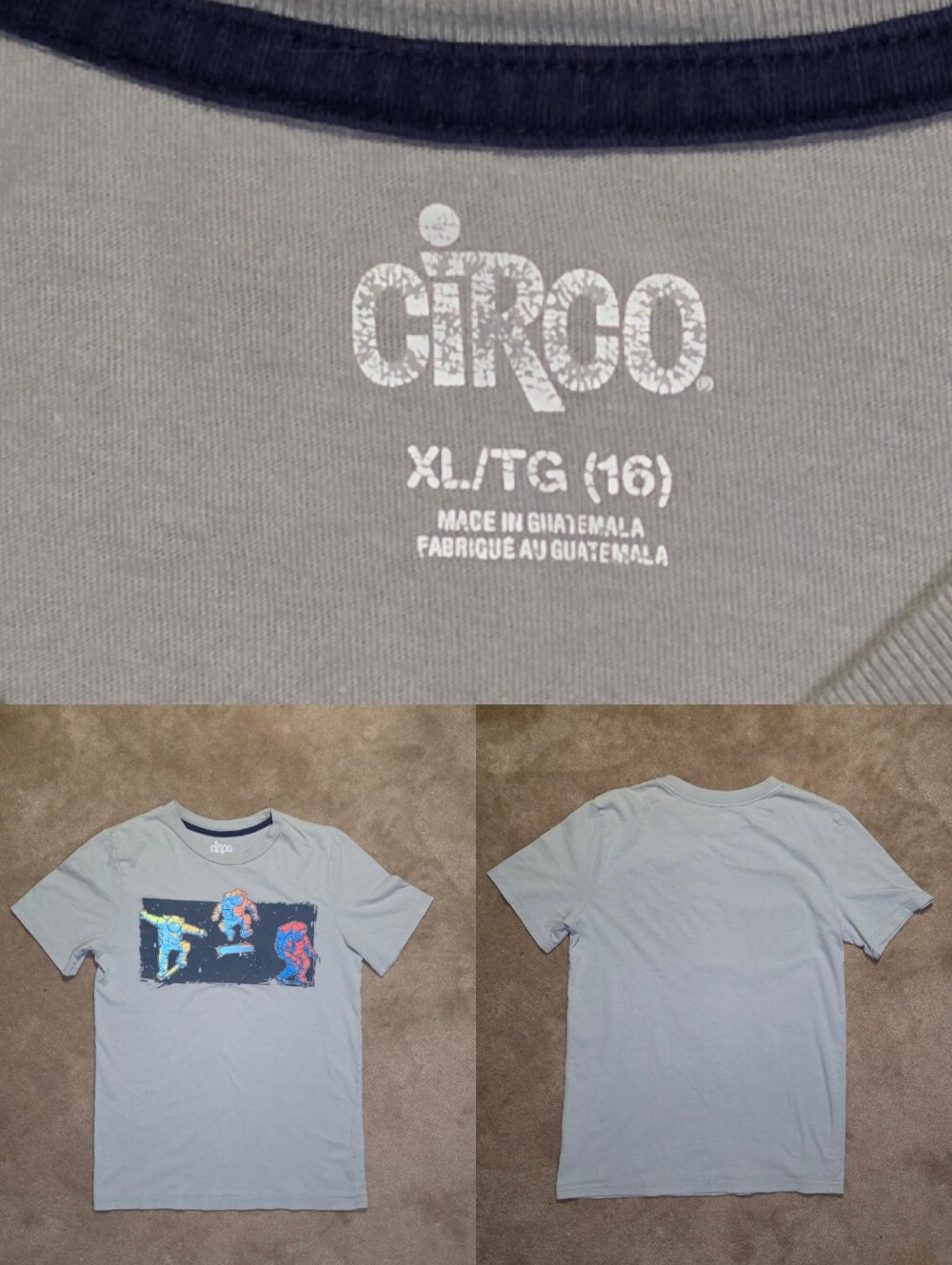 Kids Circo Skateboarding Spaceman Grey Tee Sz XL 16